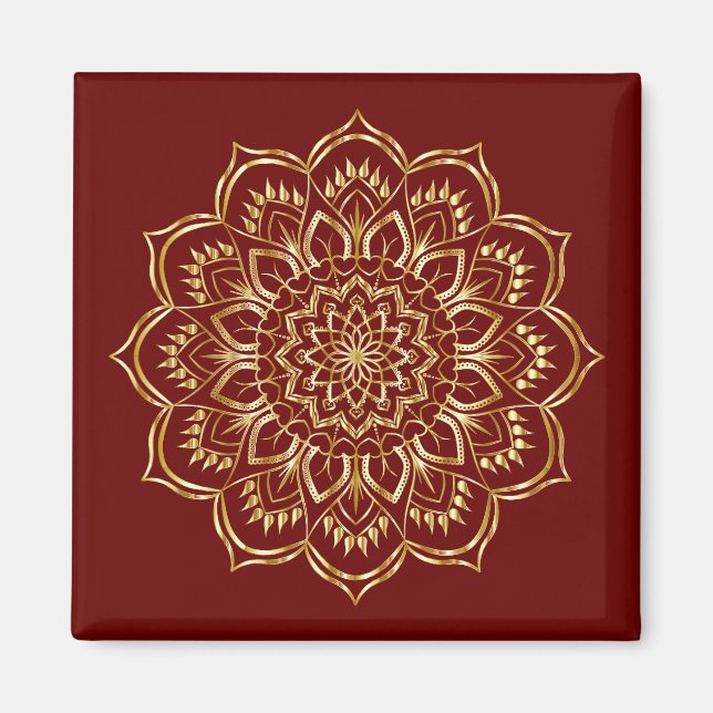 Elegantes Burgundy und Gold Floral Mandala Muster Magnet (Vorne)