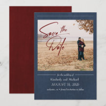 Elegantes Burgundy und Navy Blue Save the Date Fot