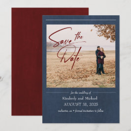 Elegantes Burgundy und Navy Blue Save the Date Fot