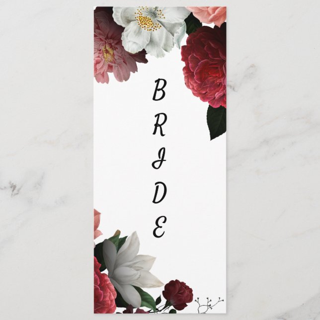 Elegantes Burgundy und rosa Sign für den Sitz Menükarte (Vorderseite)