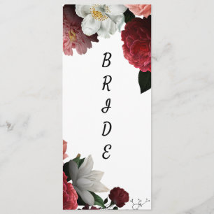 Elegantes Burgundy und rosa Sign für den Sitz Menükarte