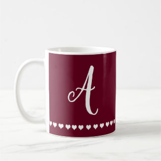 Elegantes Burgundy und Weißes Monogramm Kaffeetasse