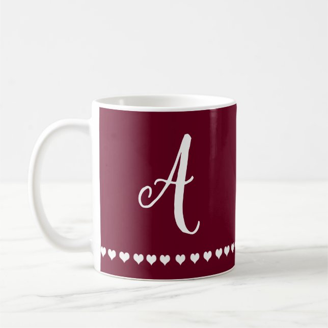 Elegantes Burgundy und Weißes Monogramm Kaffeetasse (Links)