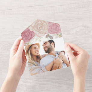 Elegantes Burgundy Watercolor Rose Gold Foto All In One Einladung