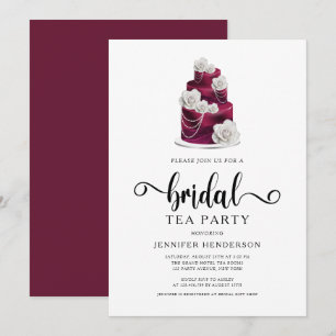 Elegantes Burgundy Wedding Cake Bridal Party Einladung