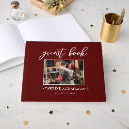 Elegantes Burgundy Wedding Couple Foto Gästebuch