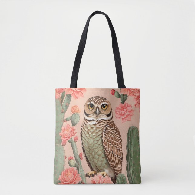 Elegantes Burrowing Owl und Kakteen (Vorderseite)