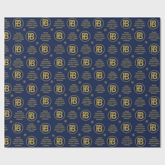Elegantes Business Logo Holiday Navy Blue und Gold Geschenkpapier (Flach)
