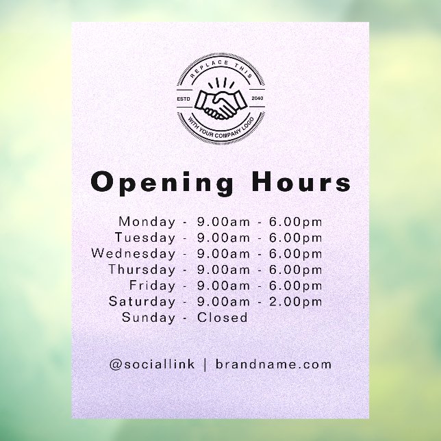 Elegantes Business-Logo und Öffnungszeiten hellbla Fensteraufkleber (Blatt 3)