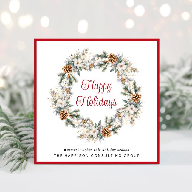 Elegantes Business Wreath Feiertagskarte (Spread the joy of the season and strengthen business relationships with our elegant holiday card)