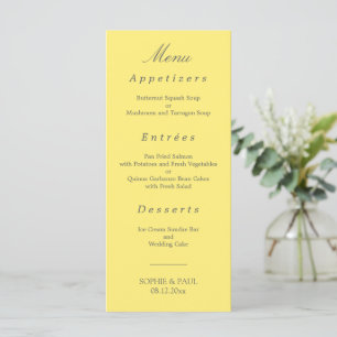 Elegantes Butter Yellow Wedding Menu Menükarte