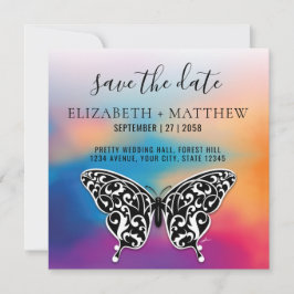 Elegantes Butterfly-Design und farbenfrohe Sonnenu Einladung