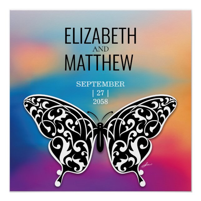 Elegantes Butterfly-Design und farbenfrohe Sonnenu Poster (Vorderseite)