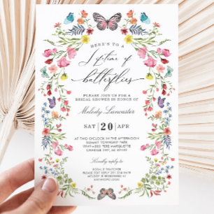 Elegantes Butterfly Wildblume Blumenmuster Brautpa Einladung