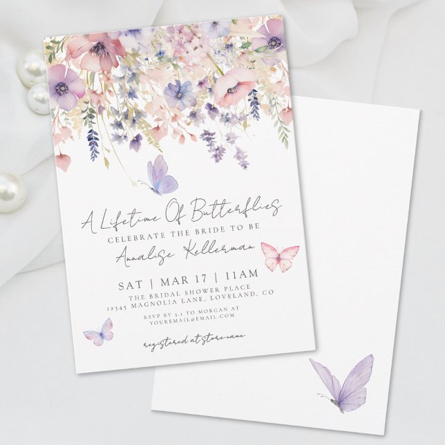 Elegantes Butterfly Wildblume Brautparty Einladung (Elegant Butterfly Wildflower Bridal Shower Invitation)