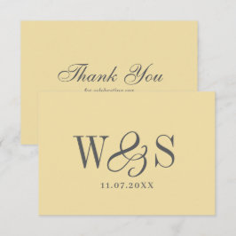 Elegantes Buttergelb Anfangsbuchstabe Hochzeitspaa Dankeskarte