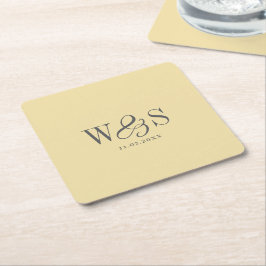 Elegantes Buttergelb Anfangsbuchstabe Hochzeitspaa Rechteckiger Pappuntersetzer