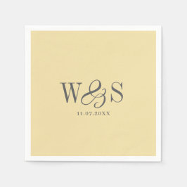 Elegantes Buttergelb Anfangsbuchstabe Hochzeitspaa Serviette