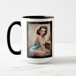 Elegantes Button Girl Beauty in Satin Blue Attrakt Tasse