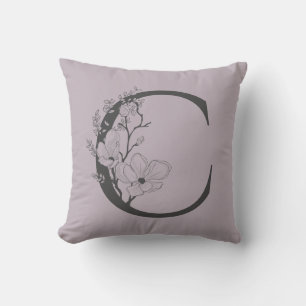 Elegantes C Boho Blumen Monogramm Anfangsbuchstabe Kissen
