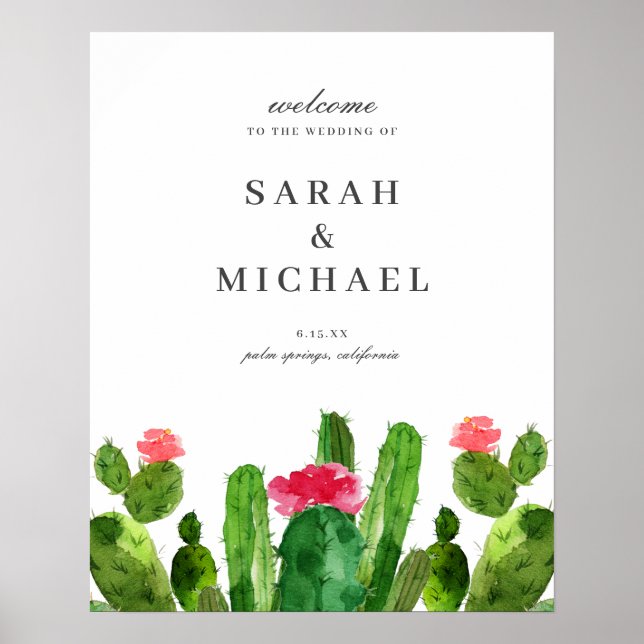 Elegantes Cactus Garden Wedding Willkommenszeichen Poster (Vorne)