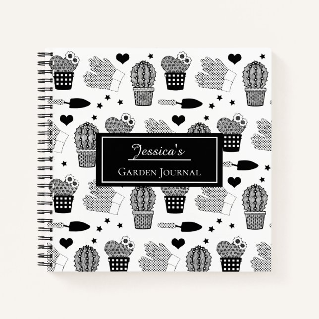 Elegantes Cactus Pattern Personalisiert Garden Jou Notizbuch (Vorderseite)