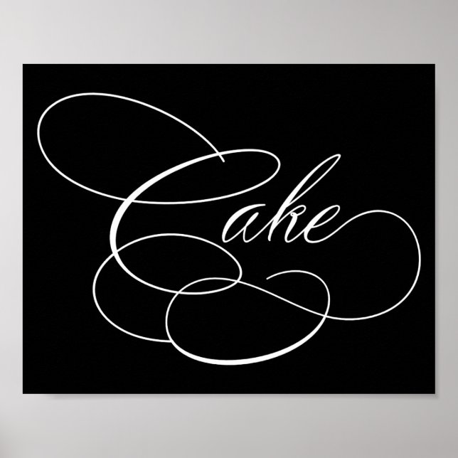 Elegantes Cake White Script | Horizontales Tabelle Poster (Vorne)