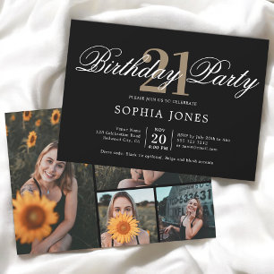 Elegantes Calligrafy Black Birthday Foto Einladung