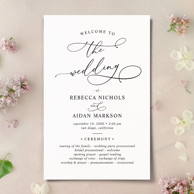 Elegantes Calligrafy Black & White Wedding Program (Von Creator hochgeladen)