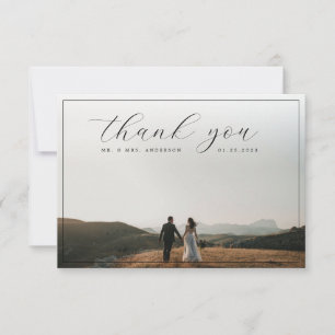 Elegantes Calligrafy Border Foto Soft Gray Wedding Dankeskarte