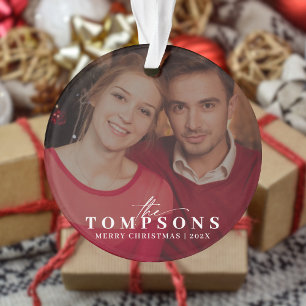 Elegantes Calligrafy Christmas Family Foto Ornament