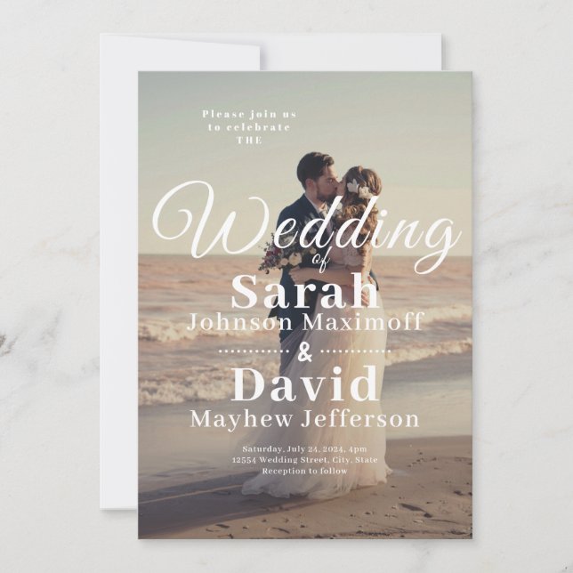 Elegantes Calligrafy Foto Background Wedding Einladung (Vorderseite)