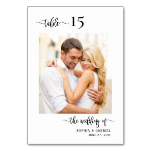 Elegantes Calligrafy Foto Hochzeit doppelseitig Tischnummer