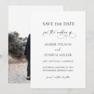 Elegantes Calligrafy Foto Hochzeit speichern Sie d Einladung
