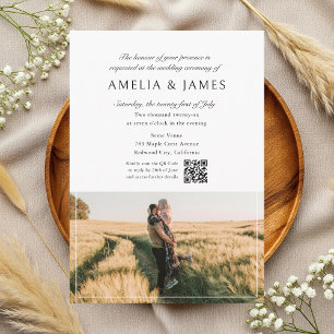 Elegantes Calligrafy Foto QR Code Hochzeit Einladung