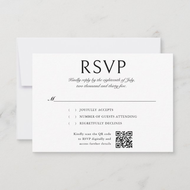 Elegantes Calligrafy Foto QR Code Wedding RSVP (Vorderseite)