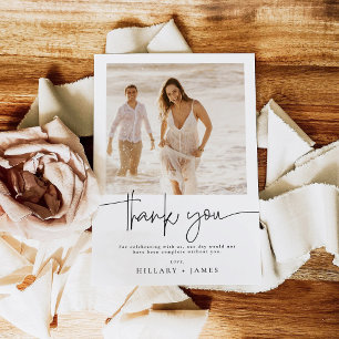 Elegantes Calligrafy Foto Wedding Danke Karte