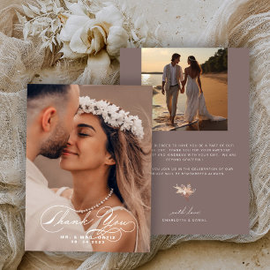 Elegantes Calligrafy Foto Wedding Umber Color Dankeskarte