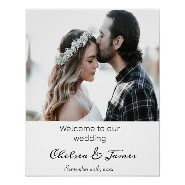 Elegantes Calligrafy Foto Wedding Willkommen Poster (Vorderseite)