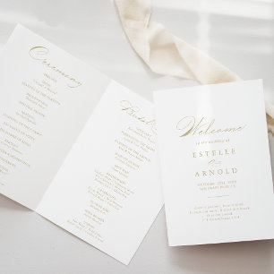 Elegantes Calligrafy Gold Folded Wedding Programm