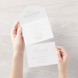 Elegantes Calligrafy Gold Hochzeit in einem Invikt All In One Einladung
