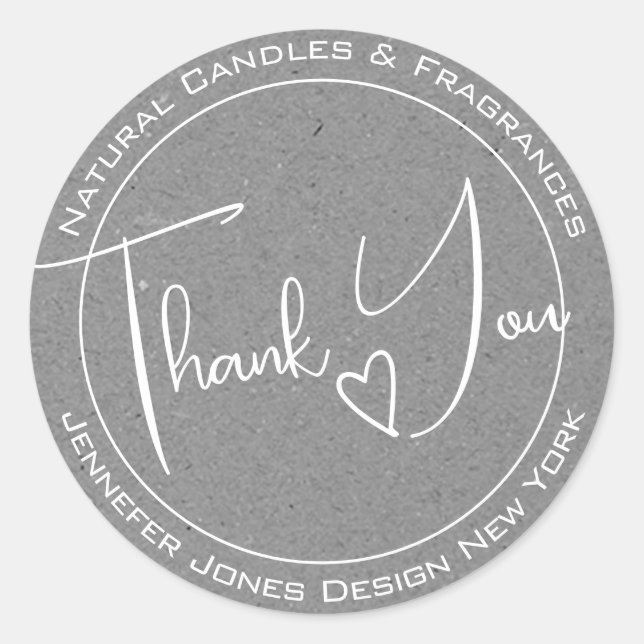 Elegantes Calligrafy Gray Paper Danke Labels Runder Aufkleber (Vorderseite)