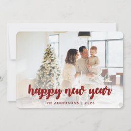 Elegantes Calligrafy Happy New Year Family Foto Feiertagskarte