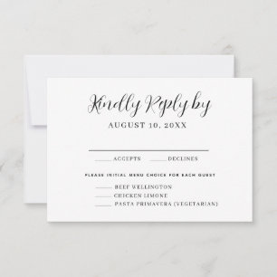 Elegantes Calligrafy Menü Auswahl RSVP Karte