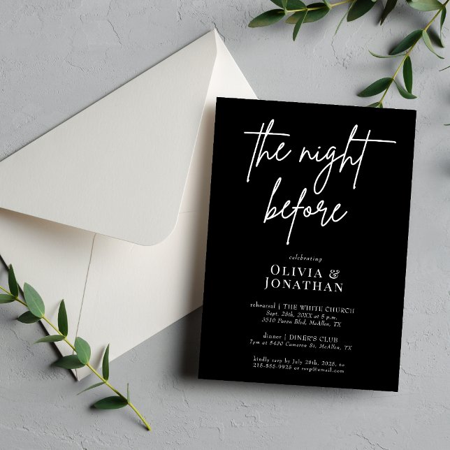 Elegantes Calligrafy Probe Abendessen Einladung (Elegant calligraphy rehearsal dinner invitation sets a warm, intimate tone for your night before.)