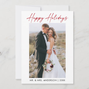 Elegantes Calligrafy Red Ink Script Foto Hochzeit Feiertagskarte