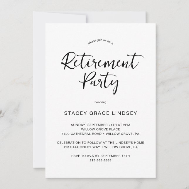 Elegantes Calligrafy Retirement Party Einladung (Vorderseite)
