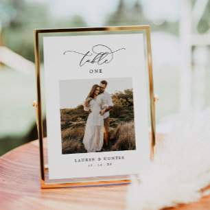 Elegantes Calligrafy Script-Foto Hochzeit Tischnummer