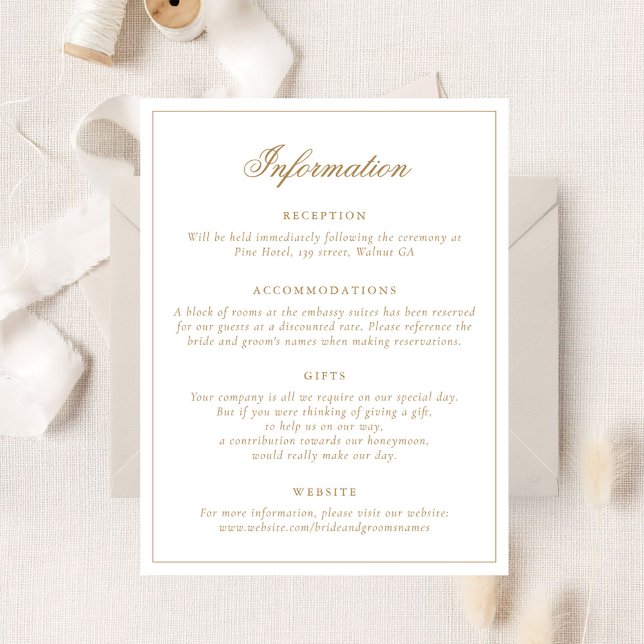 Elegantes Calligrafy Script Gold Wedding Details Einladung (Von Creator hochgeladen)