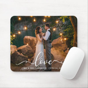 Elegantes Calligrafy Script Liebe Hochzeit Foto Mousepad